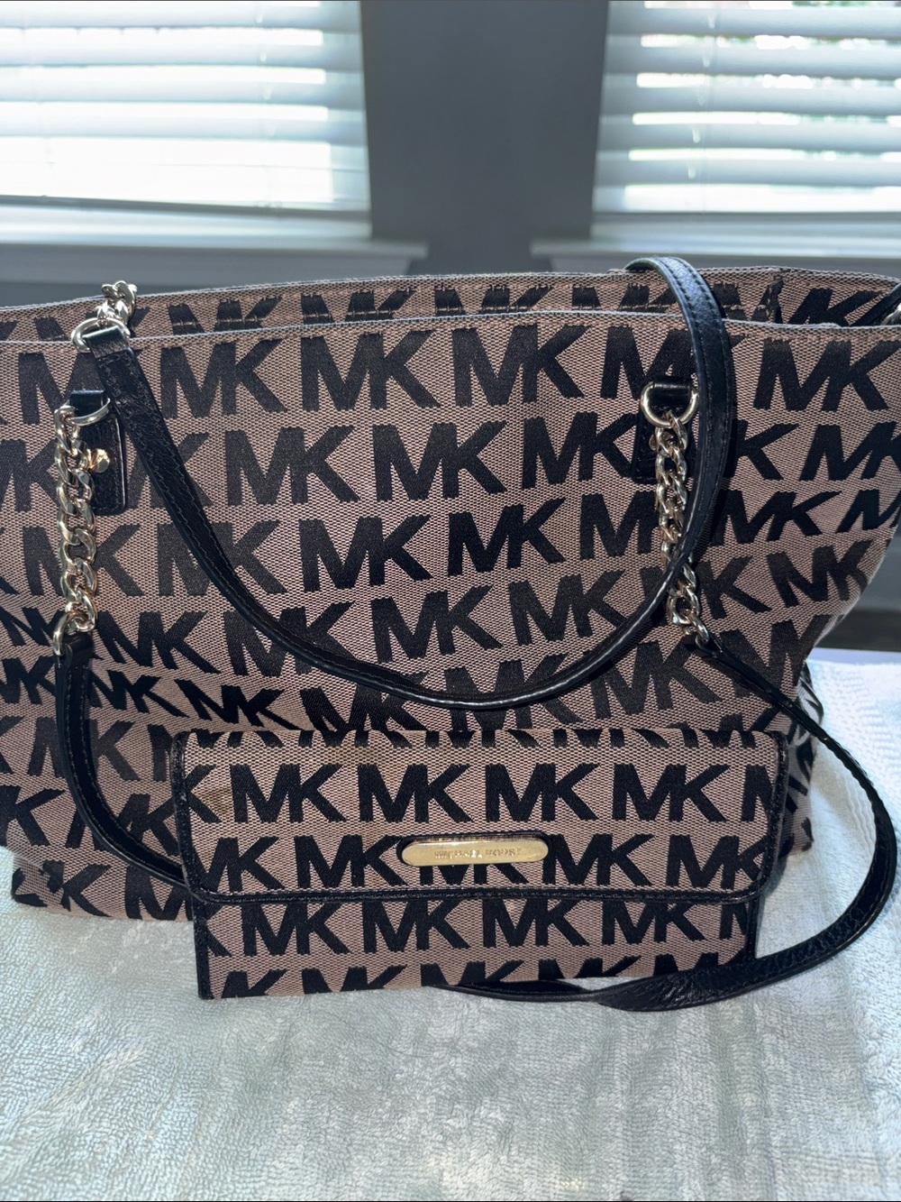 Michael Kors Brown and Black MK Logo Tote with Matching Wallet